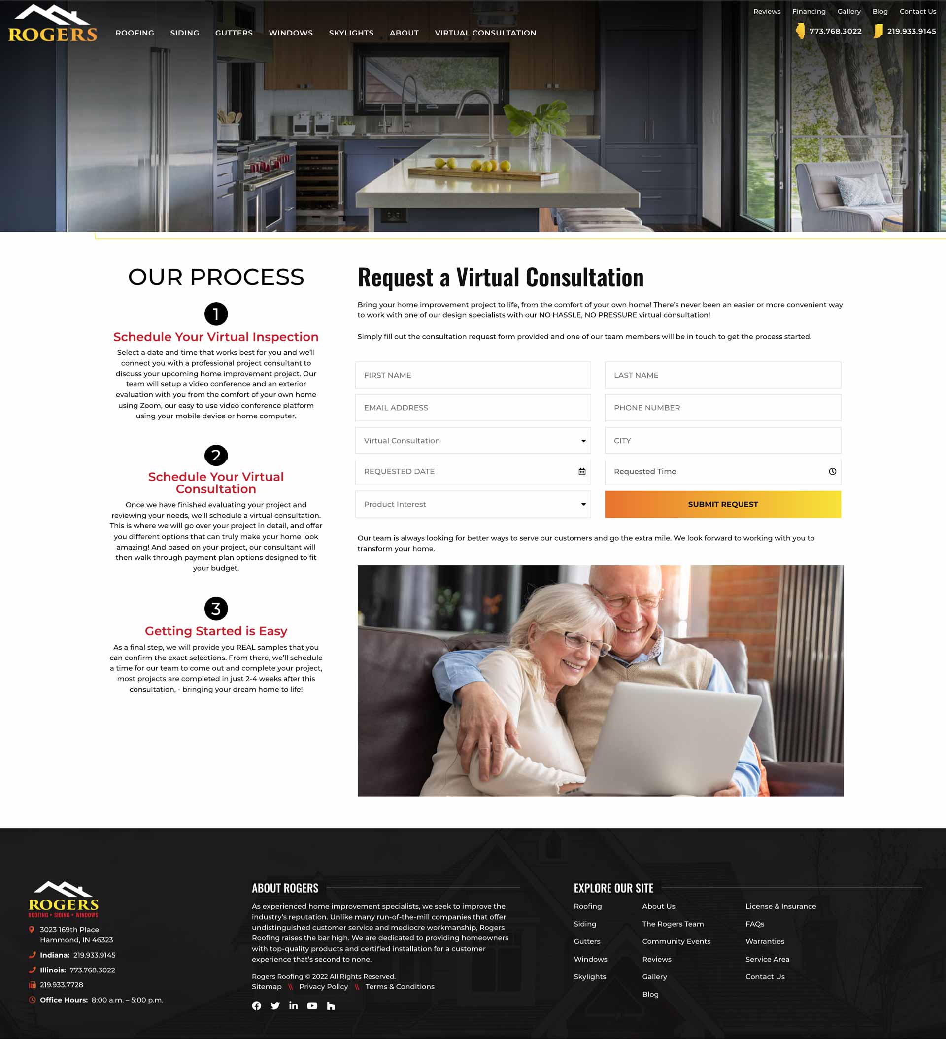 Rogers Roofing virtual consultation page design